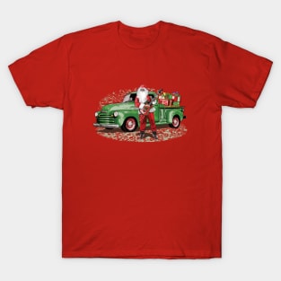 Guitar Santa Claus with Rat Rod Chevy Truck full of Presents T-Shirt